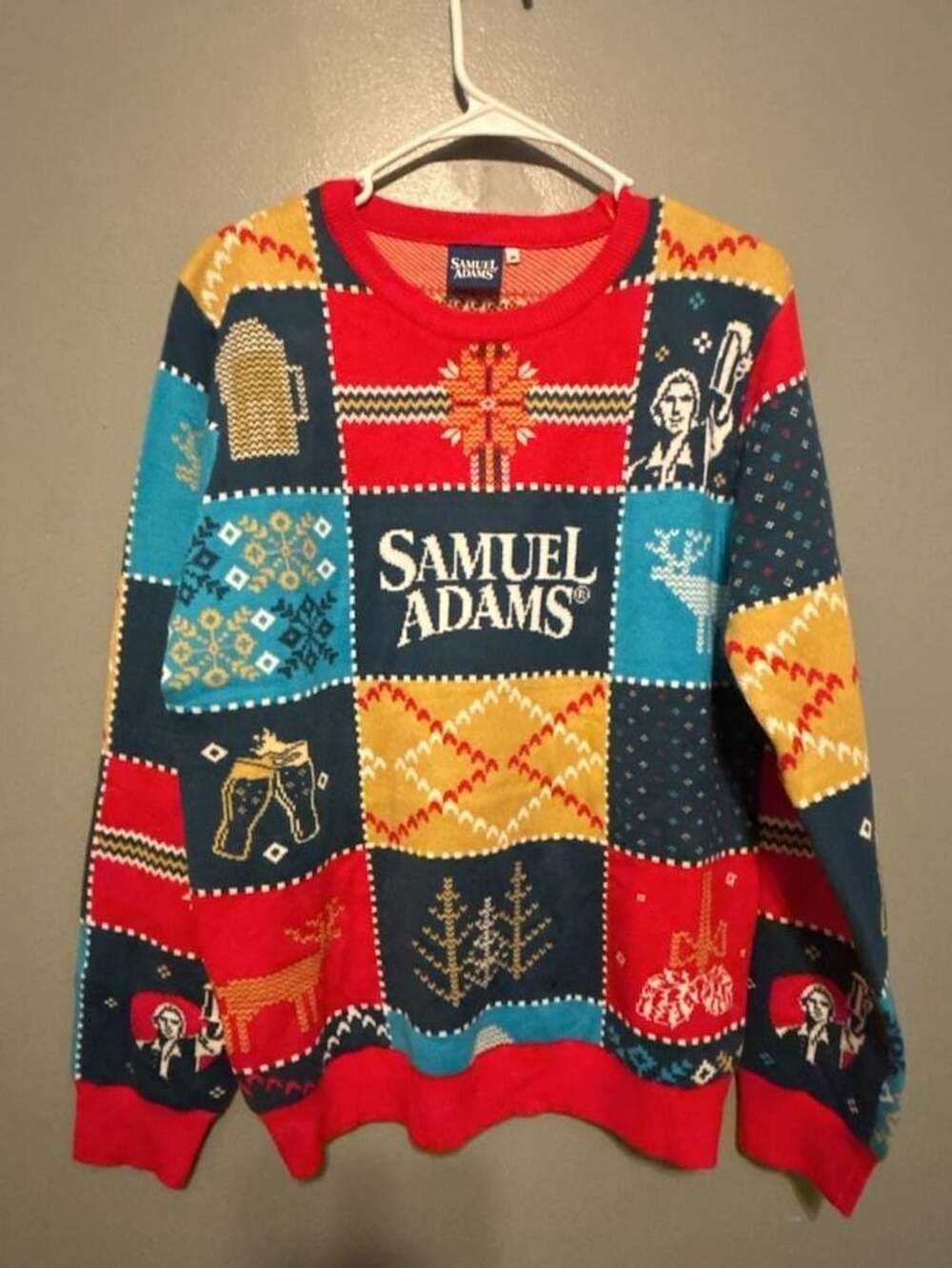 Samuel Adams Ugly Christmas Sweater Patchwork Holiday Party Jumper Medium M